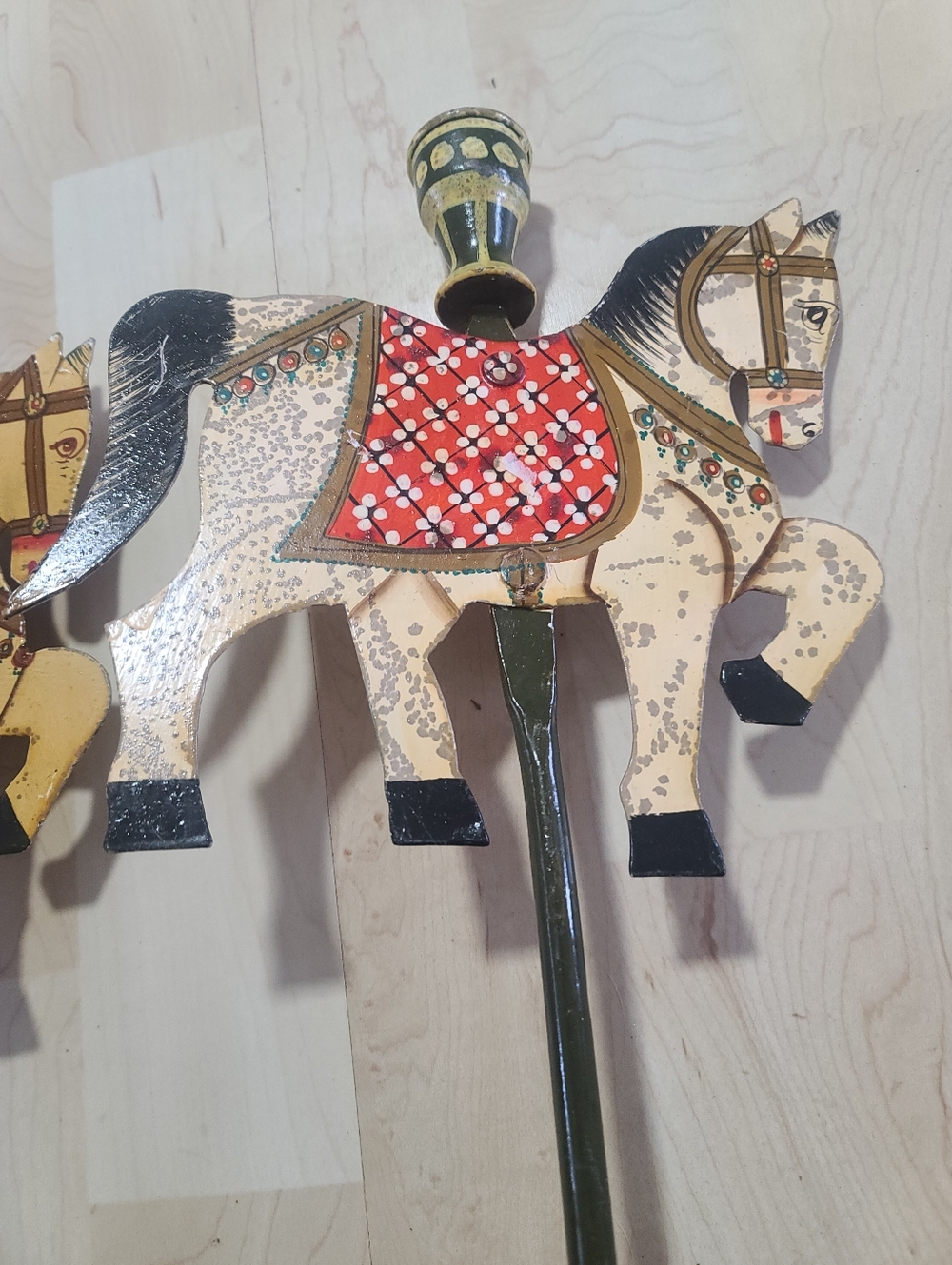 Pier 1 Tall Wrought Iron Hand-Painted Folk Carousel Horse Wall Candle Holders X2 - Picture 9 of 12